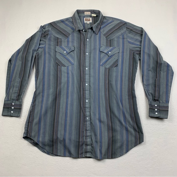 Chemise Vintage Cowboy Sears Western Wear - Denim Bleu, Snaps, Taille XLT, Années 70/80